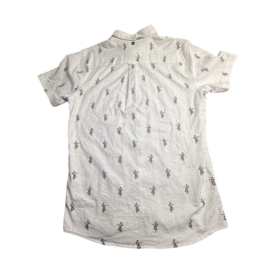 Rip Curl Hula Girl Print Shirt Mens Small White Cotton Short Sleeve Button‎ Down